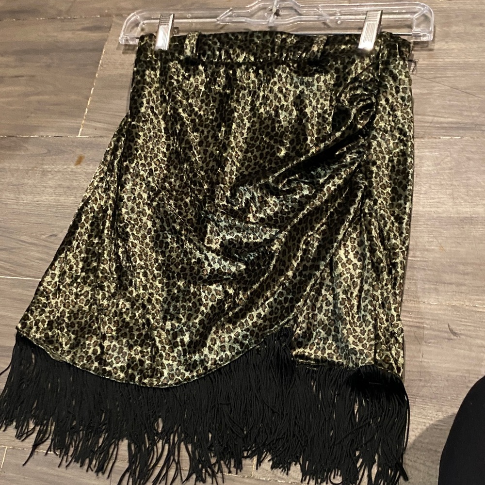 Leopard Print Fringe Skirt